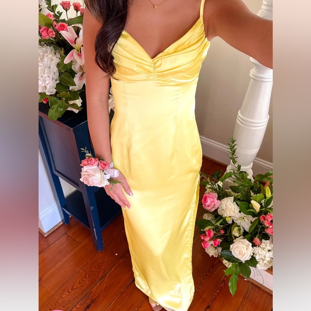 Elegant Yellow Satin Dress